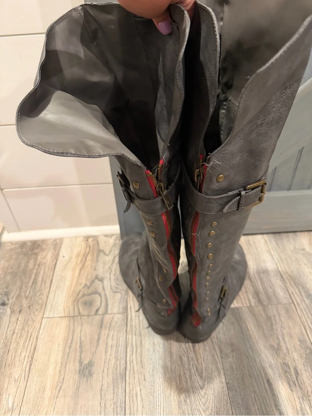 Women's Gray Over-the-Knee Buckle Boot